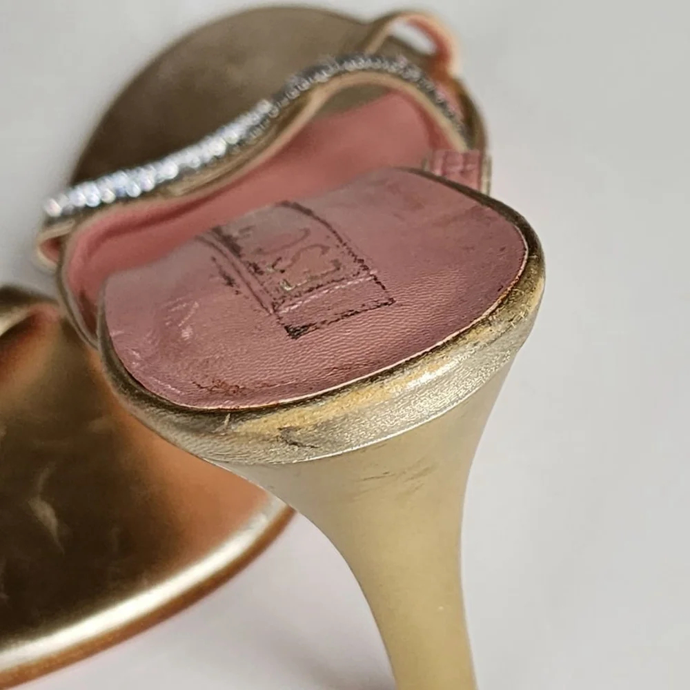 ESCADA Gold Rhinestone Sandals Stiletto Heel Size 39.5 9